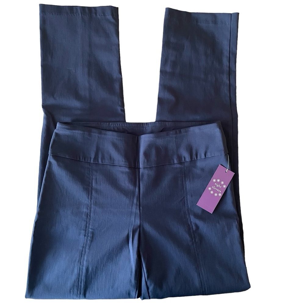 NWT EIGHT CLOVERS Chino Stretch Pull On Navy Straight Leg Pants Size 6 Women's